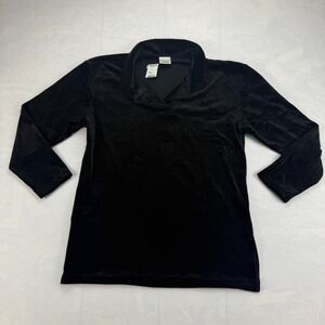 Vintage Partners Shirt Top Women Large Black Stretch Velvet Long Sleeve USA Made